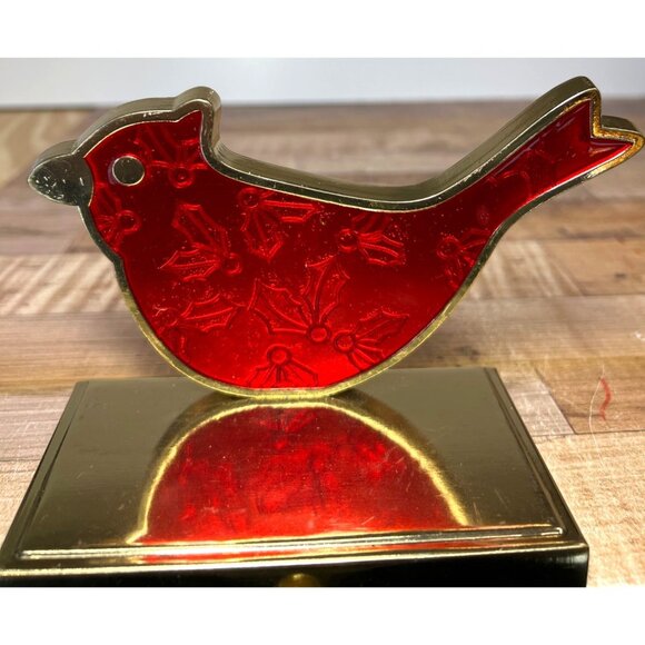 Gold & Red Cardinal Stocking Holder With Holly Motif - Picture 2 of 7